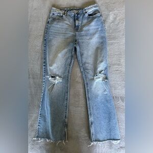 INC International Concepts Light Blue Jeans with Knee Rips and cut off hem